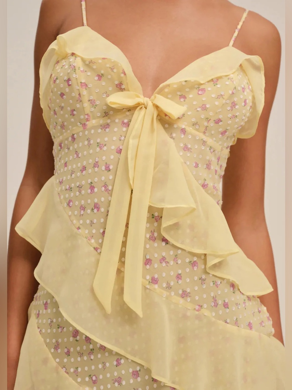 For Love & Lemons Debby Tiered Ruffle Midi Dress Size Medium NWT - Picture 3 of 11